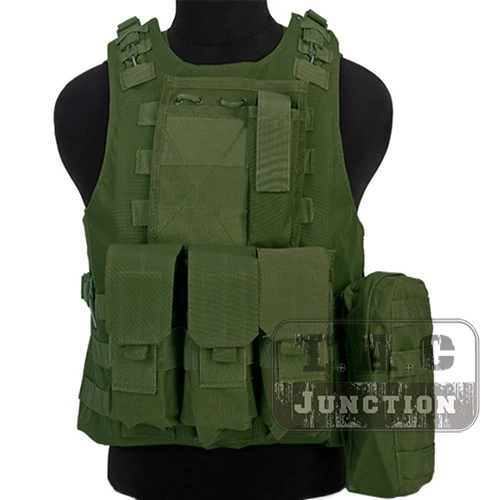 

Tactical USMC MOLLE Olive Drab Plate Carrier Quick Release Amphibious Combat Assault Body Armor Vest w/ M4/AK Magazine Pouches