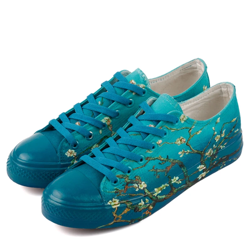 

E-LOV Brand Hand Painted The Beautiful Almond Tree Canvas Shoes Lace-up Casual Walking Shoes Custom Design Valentine Gifts