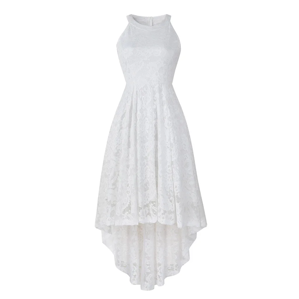 Стиль, вечерние платья, модное женское платье без рукавов с бретелькой через шею, цветочное кружевное однотонное винтажное Кантри-рок элегантное платье, много цветов - Цвет: White