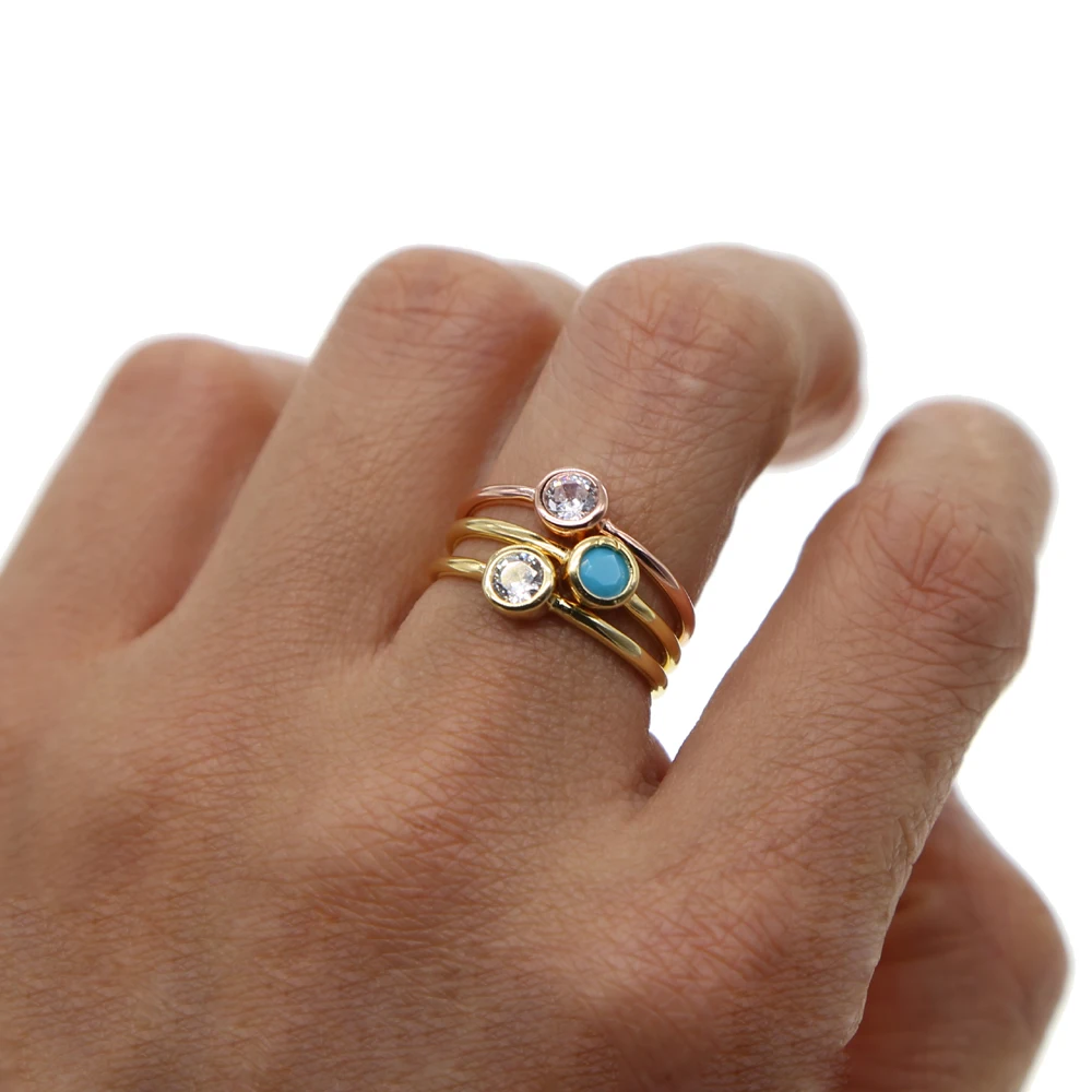 

925 sterling silver full size 5 6 7 8 9 single cz ring minimal delicate gold filled jewelry turquoises zirconia ring for women