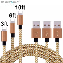 Suntaiho 8pin USB Cable Fast Charging Data Sync Nylon Mobile Phone Coffee Cable 1M/2M/3M for iPhone 5 5s 6 6s plus 7 7plus