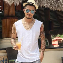 Мужская Летняя Повседневная хлопковая майка с v-образным вырезом, мужская майка без рукавов, однотонная Высококачественная майка, мужские свободные джоггеры, майка для мужчин, лидер продаж