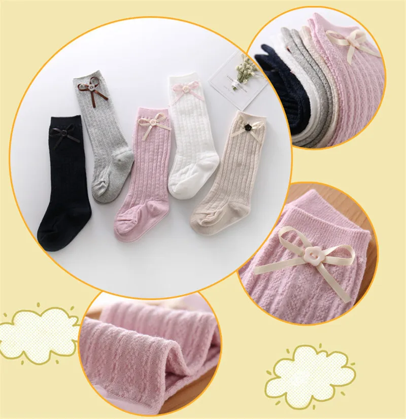 2017 New Fashion Baby Girl's Cotton Button Bowknot Stripes Tights Children Korean Tube Stockings Girl Long Socks Knee Sock Kids01