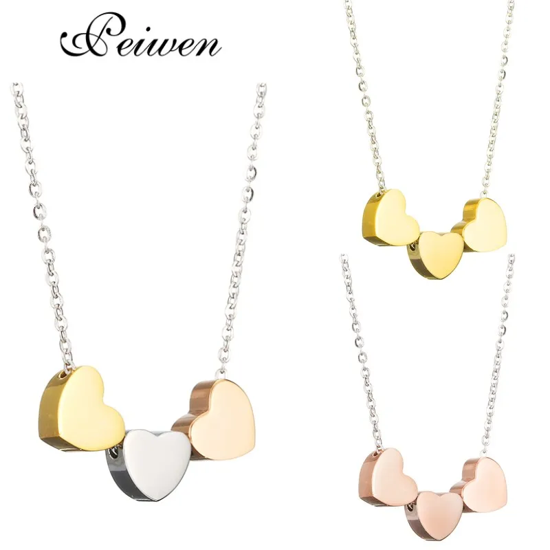 Mini Three Heart Pendant Necklace For Women Best Friends Choker Stainless Steel Rose Gold Silver Color Chain Jewelry Gift | Украшения и