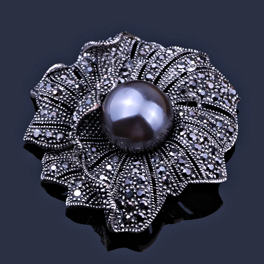 FARLENA Jewelry Retro Simulated pearl Elegant Flower Scarf Pins and