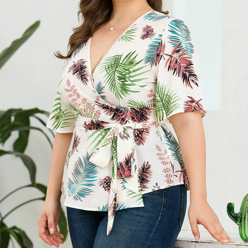 Chiffon Blouses Women Printed Shirts Big Size 4XL Female Loose Tops Oversize Femme Blusas Sashes Mujer Autumn Plus Size Y001