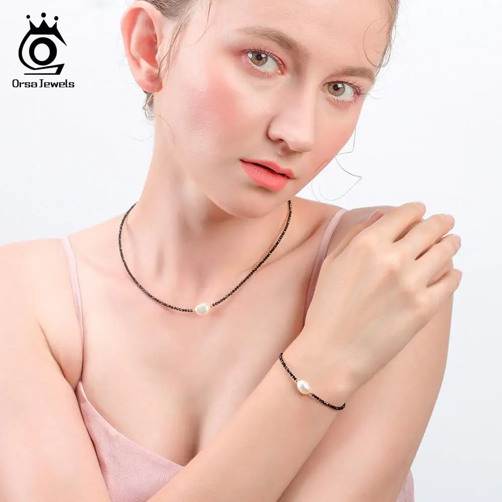 ORSA JEWELS женские браслеты из стерлингового серебра с красным натуральным камнем черный драгоценный камень жемчужный браслет 18 к позолоченные ювелирные изделия OSB48