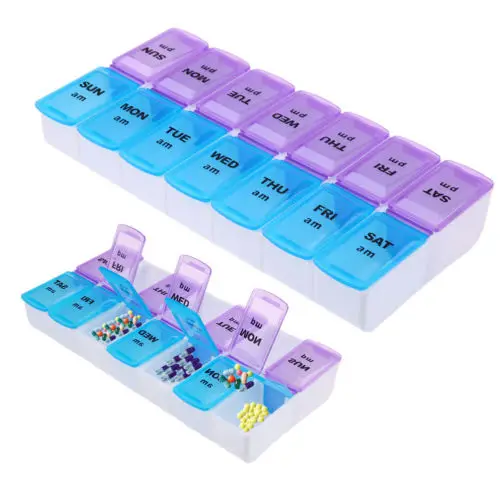 

High Double Row Daily Weekly Pill Medicine Box Case Storage Container Holder remind you to take the medicine on time