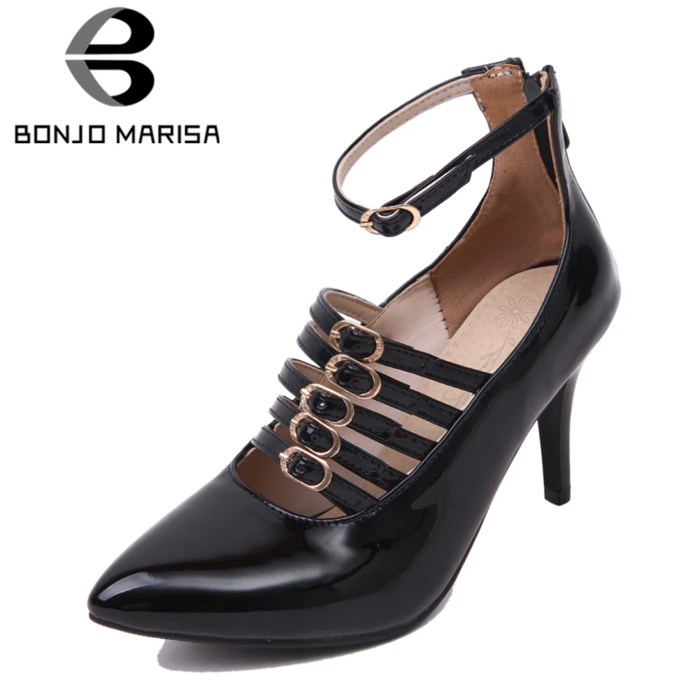 

BONJOMARISA 2019 Spring New Big Size 33-43 Women Black Pumps Office Ladies Elegant Strap Work Shoes High Heels Shoes Woman