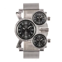 Oulm Marque De Luxe Hommes Argent Acier Inoxydable Plein Quartz Multiple Fuseau horaire Mode Militaire Montres Avec Boîte-Cadeau