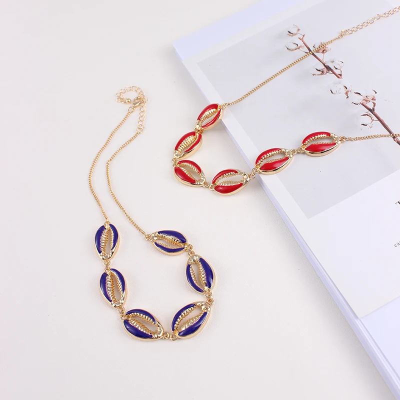 

2019 New Fashion Women 4 Color Shell Necklace Beach Sea Cowrie Chain Necklaces For Women Jewelry Dropshipping Wholesale