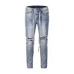 QoolXCWear высокие уличные джинсы мужские рваные потертые синие джинсы Ботильоны на молнии длинный пояс из денима джинсы мужские брюки