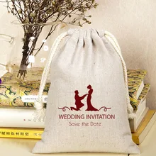 Индивидуальная индивидуальная Свадебная сумка на шнурке 9x12 см 10x15 см Упаковка из 100 хлопка, льняная подарочная упаковка