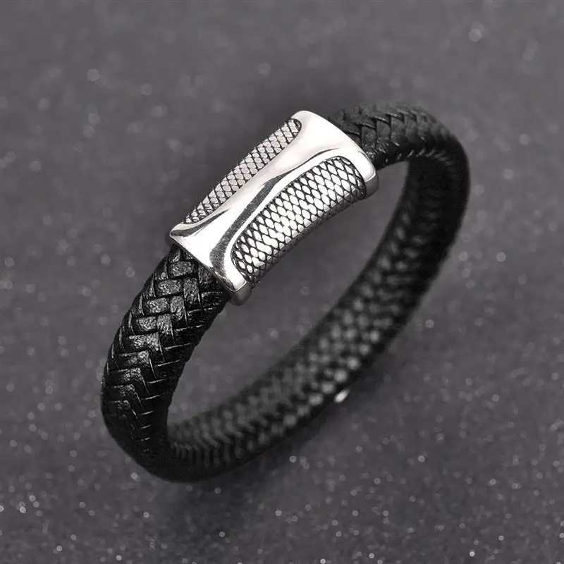 

Jiayiqi Braid Leather Bracelet For Men Stainless Steel Magnetic Clasp Fashion Bangles Punk Jewelry Best Gift