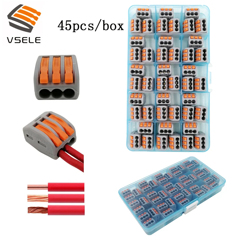 45 шт./лот VSE-413A провода разъемы для тонких и твердых проводов 3p Тип штекера