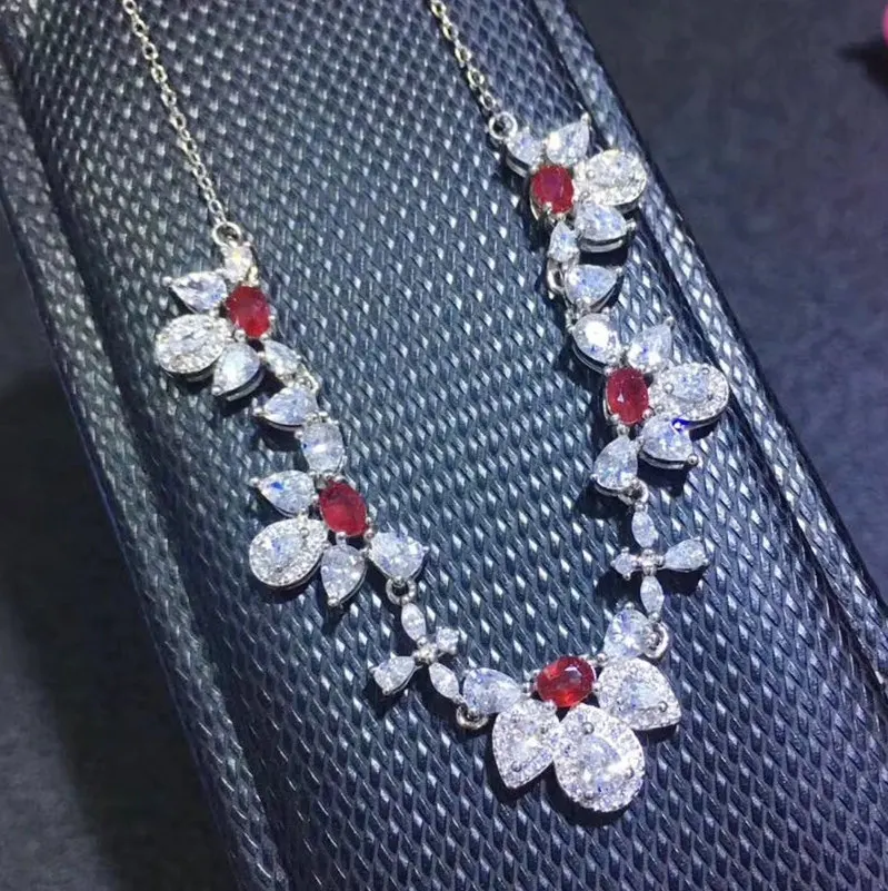 Рубиновое ожерелье с кулоном натуральный настоящий Рубин Серебро 925 пробы 0.35ct* 5 шт драгоценных камней ювелирные изделия# SB18070505