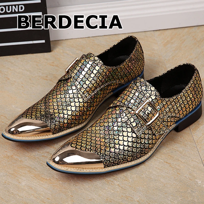 LTTL Gold Silver Glitter Men Shoes Genuine Leather Casual Shoes Pointed