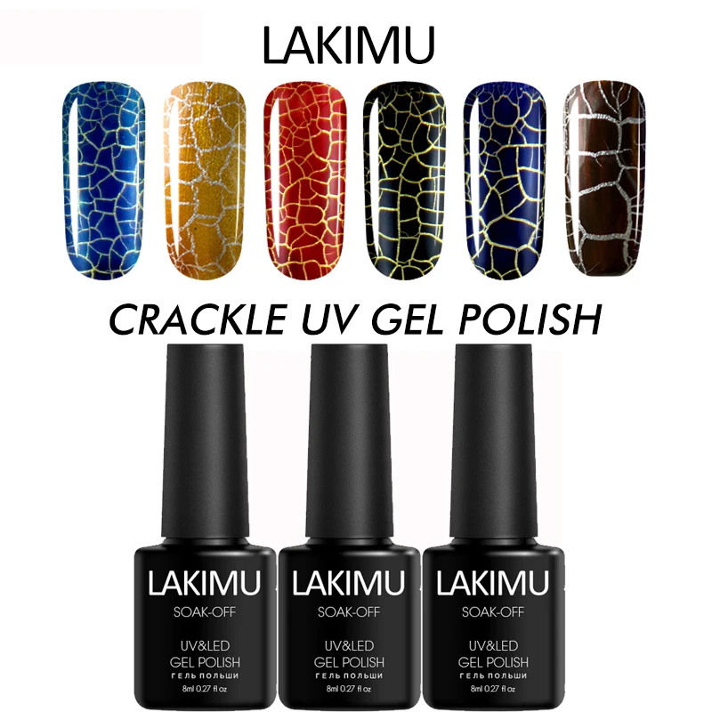 

LAKIMU Nail Art Crackle Nail Polish UV Led Semi Permanent Gel Varnishes Cracking Nail Gel Varnish Soak Off Yellow Gel Polish
