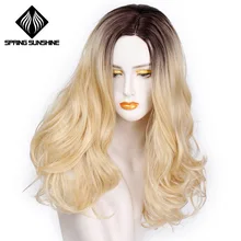 Весна солнце 2" свободные волнистые парики для женщин термостойкие Ombre блонд розовый парики синтетические волосы косплей парик