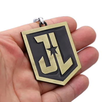 

J store 12Pcs/lot Movie Jewelry Justice League Keychain JL Logo Shield Model Key Chain Ring For Fans Chaveiro porte clef