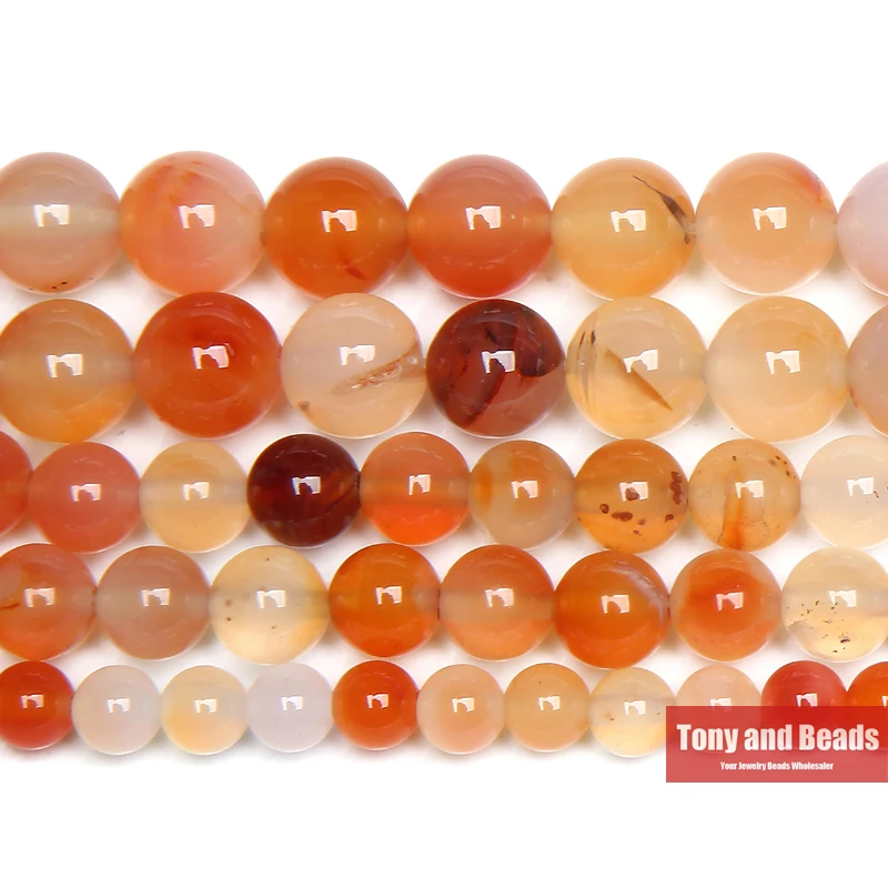 

Free Shipping Orange Red Agates Round Gem Loose Strand Beads 15" Strand 6 8 10 12MM Pick Size For Jewelry