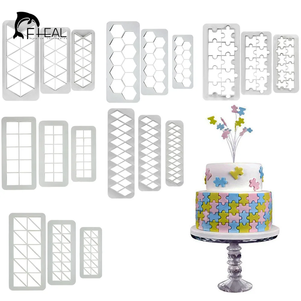 

3pc Geometry Fondant Cookie Cutter Cake Mold Fondant Mold Square Triangles Diamonds Puzzles Shape Fondant Cake Decorating Tools