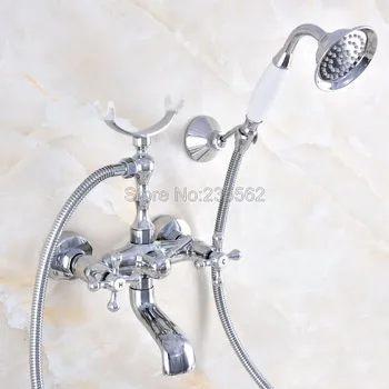 

Chrome Bath Faucets Wall Mounted Bathroom Basin Mixer Tap With Hand Shower Head Bath & Shower Faucet lna716