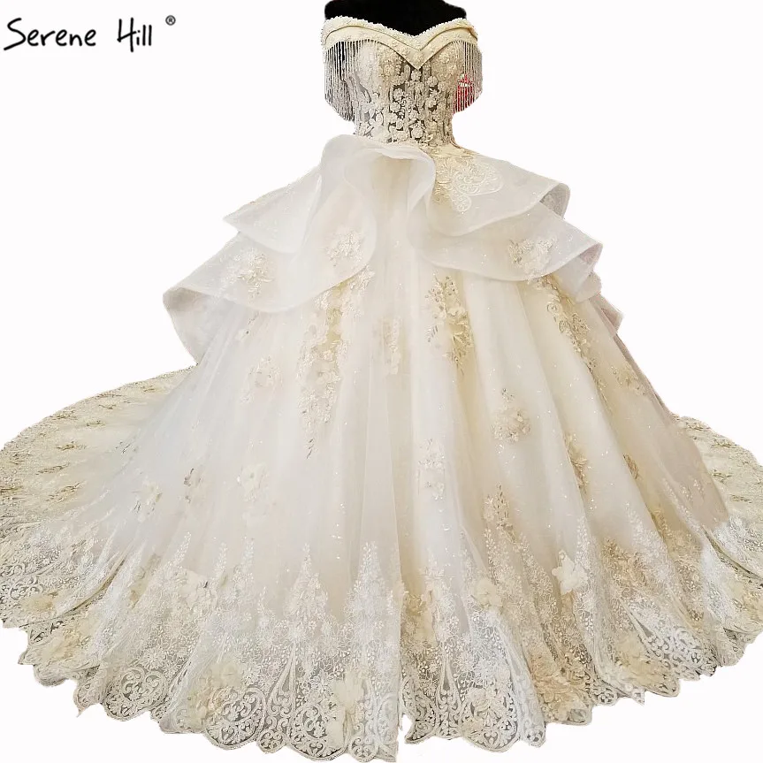 

New High-end Luxury Lace Train Wedding Dresses 2019 Beading Tassel Off Shoulder Sexy Princess Bridal Gown Real Picture
