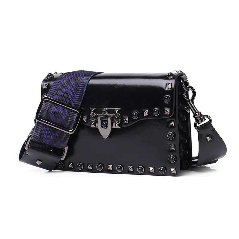 

New wideband mini rivets crossbody bags for women messenger bags cross square clamshell style Genuine Leather women bag