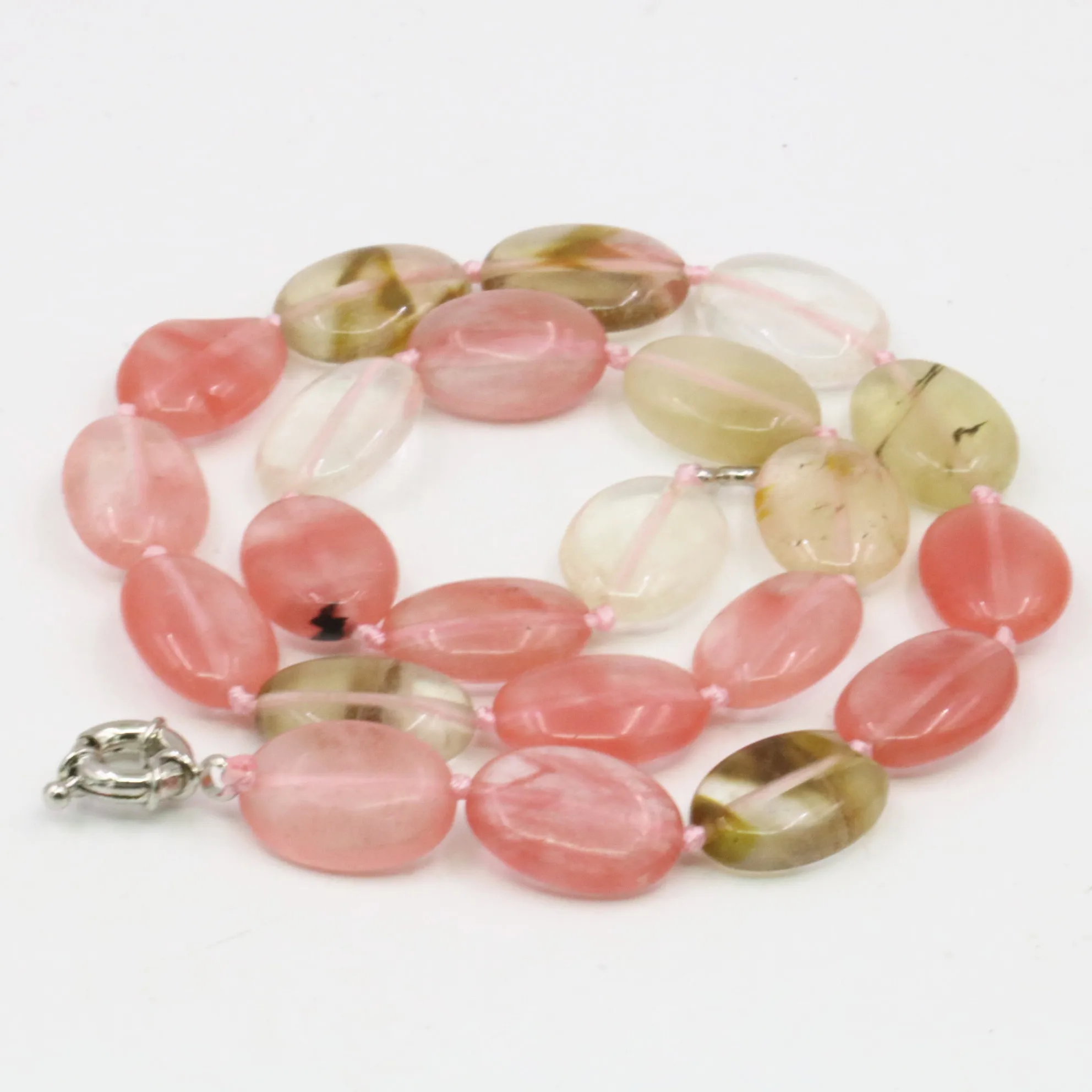 

Natural pink Crystal Watermelon Tourmaline Stone 13X18mm Oval Long Necklace Women Jewelry European Custom Necklace 18inch y93