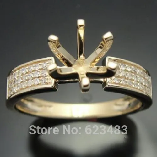 

SOLID 14kt Yellow GOLD . REAL SEMI MOUNT ENGAGEMENT RING ROUND 6MM SETTING