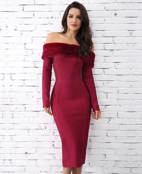 

Spring 2019 Dress Sexy Celebrity Backless Elegant Slash Neck Women Full Night Club Strapless Party Body con Dresses Wholesale