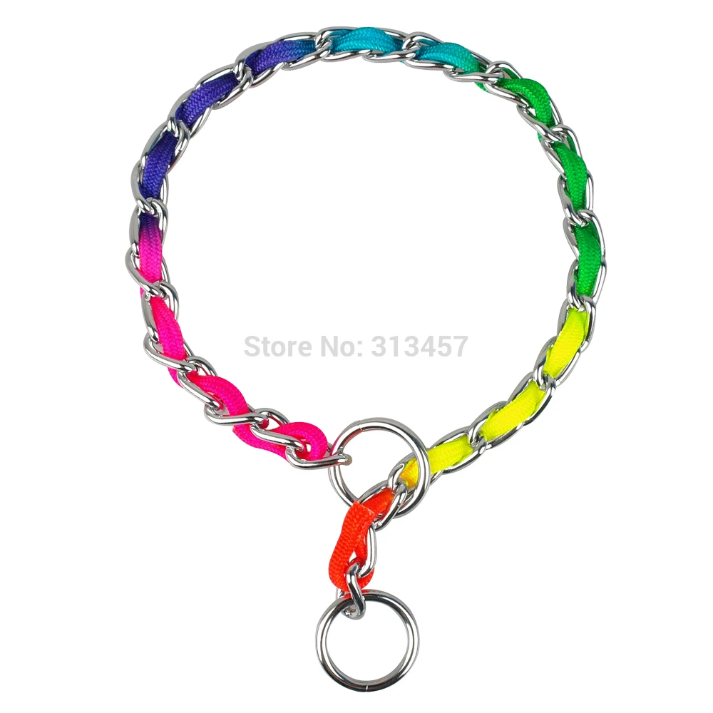 

Fashion Rainbow Color Training P Choke Dog Collar necklace Chrome Metal Chain 3 Size