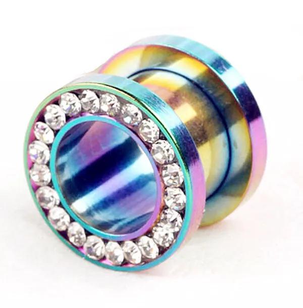 Pair Stainless Ear Plugs Crystal Flesh Tunnels Hollow Expander Piercing Jewelry