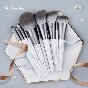 

12Pcs Makeup Brushes Set Marble Grey Wood Handle Soft Powder Contour Highlighting Make up Brush Professional Eyeshadow Brush Kit