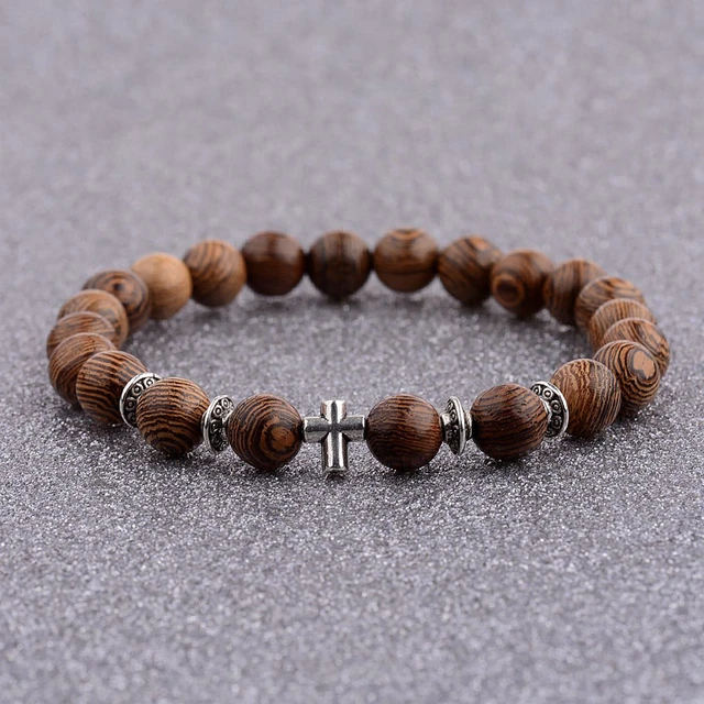 Douvei Hot Wooden Beads Bracelet For Men 8mm Natural Buddha Wood Douvei Hot Wooden Beads Bracelet For Men 8mm Natural Buddha Wood Bracelets Alloy Beaded Strand Wrist