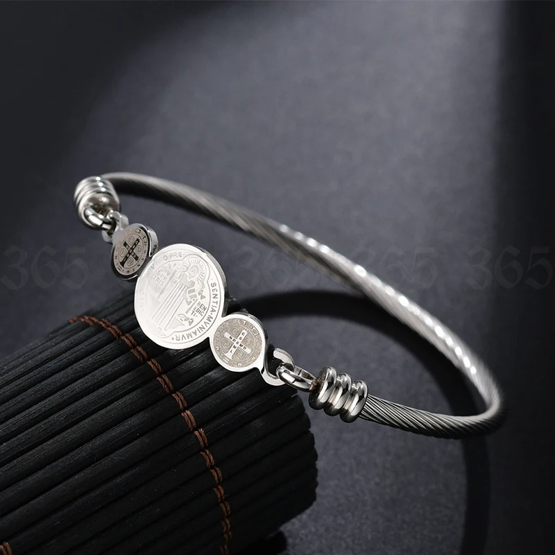 San Benito Rosary Bracelet Women Stainless steel Open Cuff Heart Life Tree Bracelet Christian Jewelry Gift bangle bracelet stainless steel bracelet