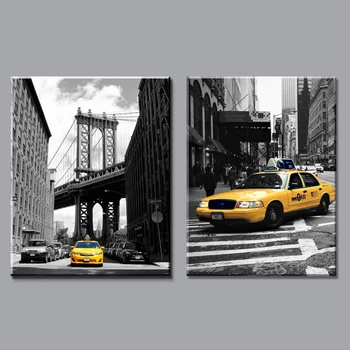 

modern black and white yellow taxi canvas painting prints new york city on wall art pictures home decor for living room