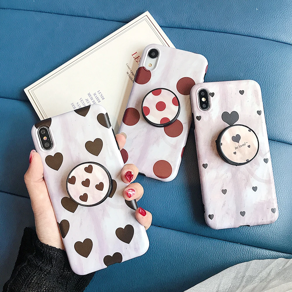 

SUYACS Vintage Heart & Dots Couples Phone Case For iPhone XS Max XR 6 6s 7 8 Plus X Fexible Kickstand Holder Soft IMD Back Cover