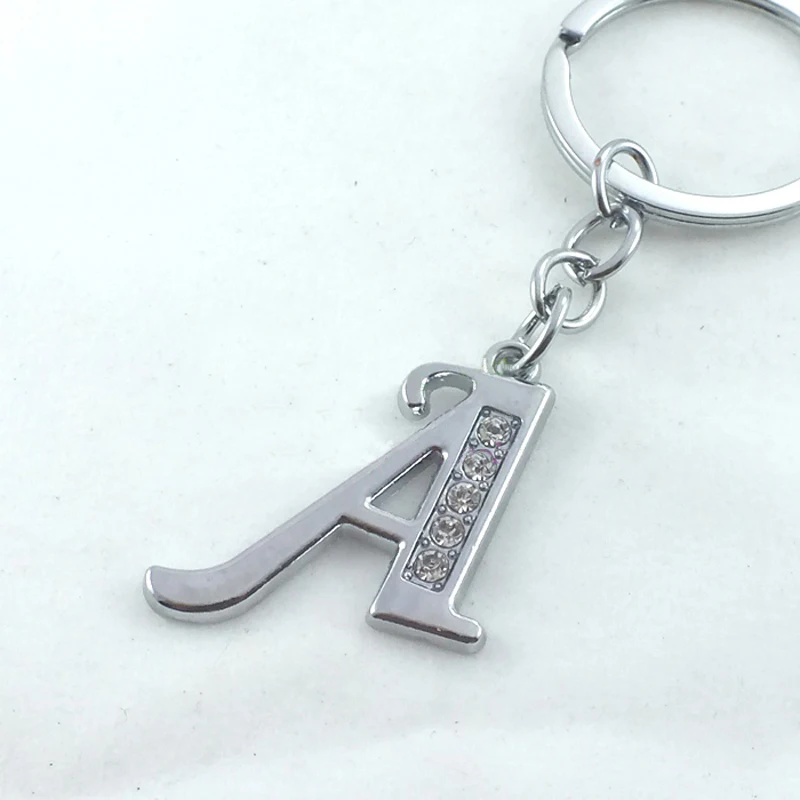 fashion new metal initial letters keychain rhodium plated alloy key letter keychains
