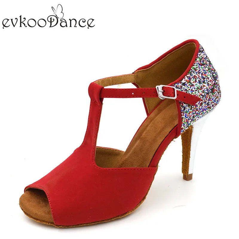 

2017 New Style 8.5 cm High Heel Red Nubuck With Glitter Zapatos De Baile Comfortable Latin Dancing Shoes For Women NL147