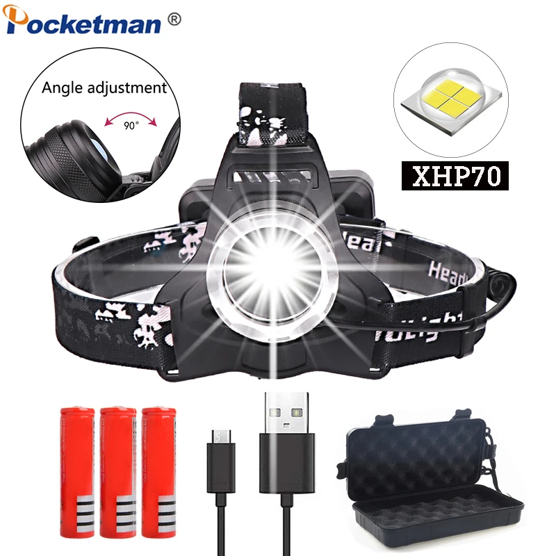 Светодиодный налобный фонарь XHP70 18650 лм с USB зарядкой|Налобные LED-фонари| |