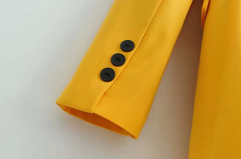 Желтый двубортный блейзер с воротником-шалькой, Женский Длинный блейзер на пуговицах, весна, элегантная женская рабочая одежда, одноцветные куртки AO922