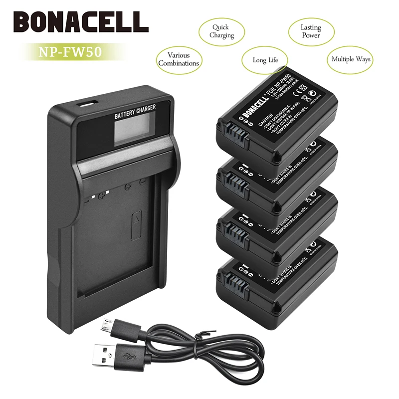 

bonacell for Sony NP-FW50 FW50 Batteria Battery LCD Charger for Alpha A6500 A6300 A6000 A7r A5000 7R A7R A7R II A7S A7S II A7