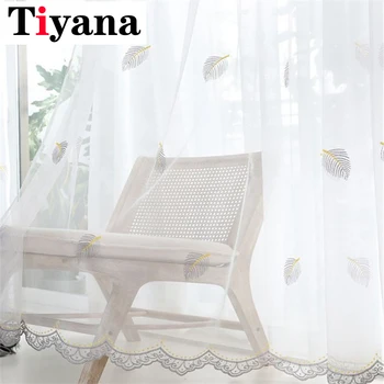 

Europe Modern Leaves White Tulle Sheer Window Curtain For Living Room Bedroom Tulle Organza Curtain Fabric Blinds Drapes M093X