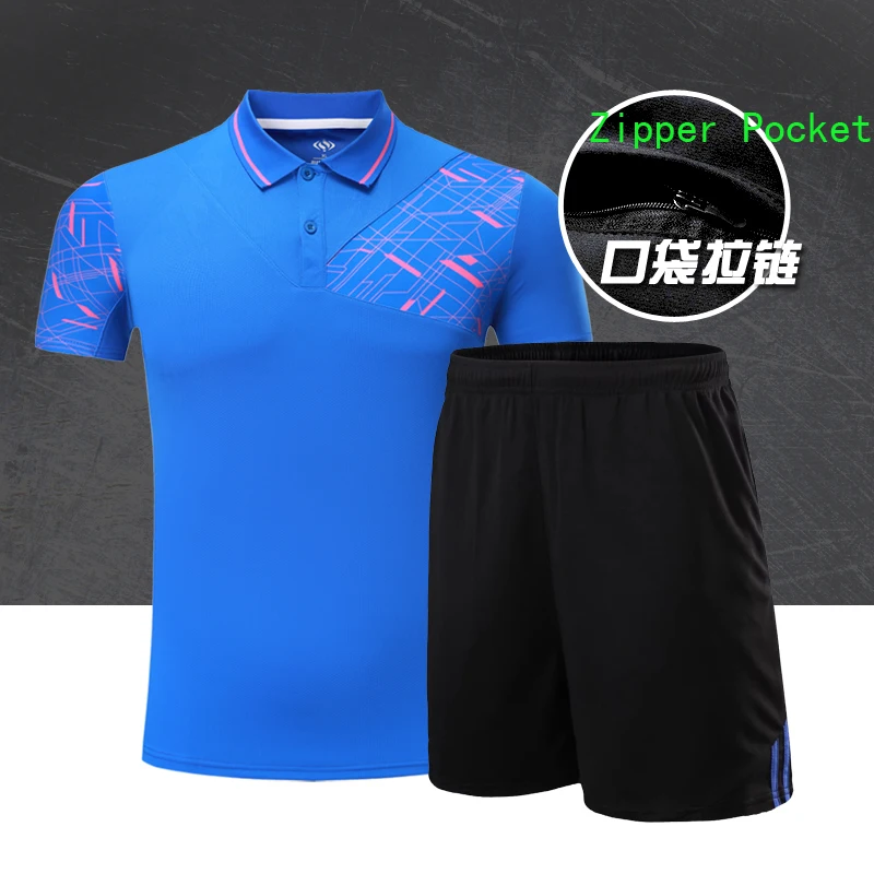 

Women Men Tennis Shirt Top quality Breathable Turn-down collar Sports Badminton clothes Table Tennis shirt shorts kit Jersey U64