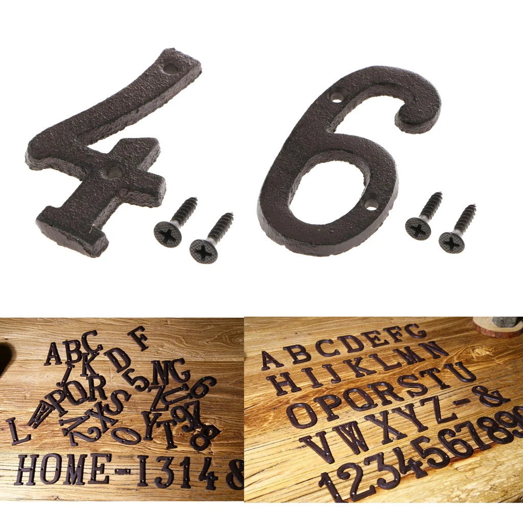 2pcs Cast Iron Metal Door Number Sign Plaque House Garden Name Address Sign Sticker Plate 4 6
