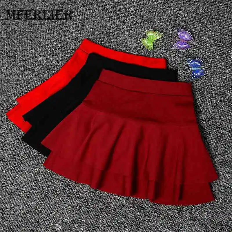 

Mferlier Mori Girl Mini Skirt Plus Size A Line Elastic Waist Double Layers Skirts Women Black Army Green High Waist Skirt