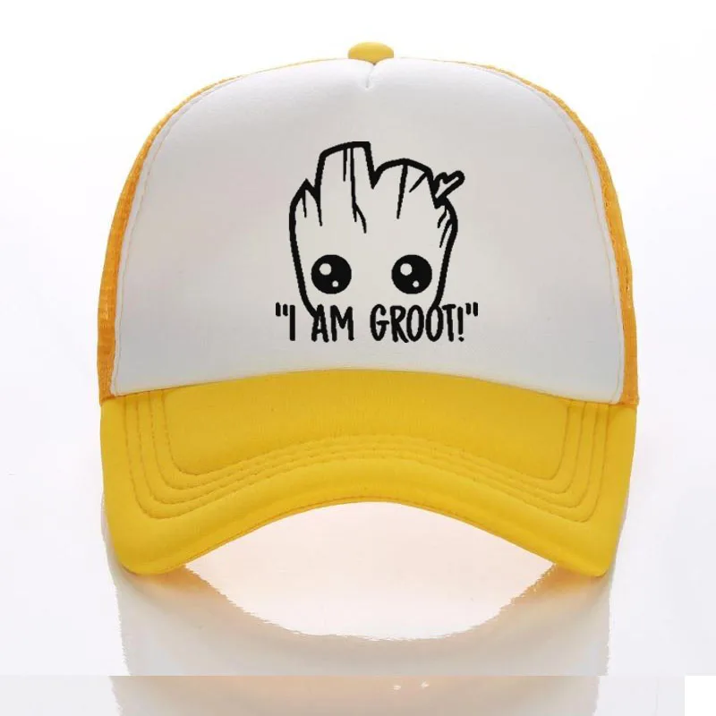 Новое поступление, Детская летняя кепка I AM GROOT, Кепка Дальнобойщика с сеткой, бейсболки для мальчиков, шляпы для взрослых и детей, самодельные шляпы для малышей