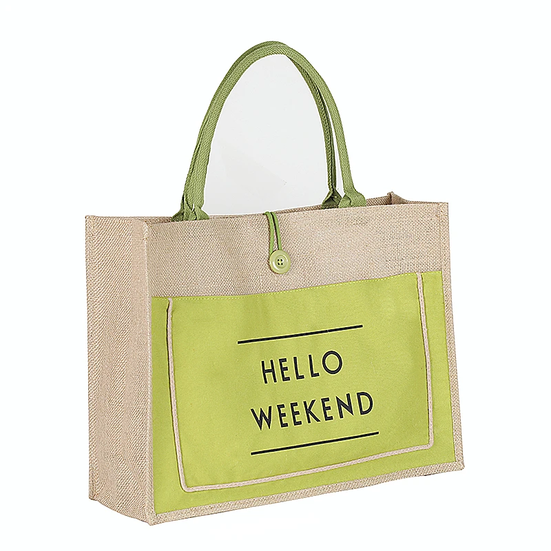 3 цвета, европейский стиль, женские джутовые сумки Hello Weekend из хлопка, женские пляжные сумки большого размера для девочек, сумки на плечо с принтом